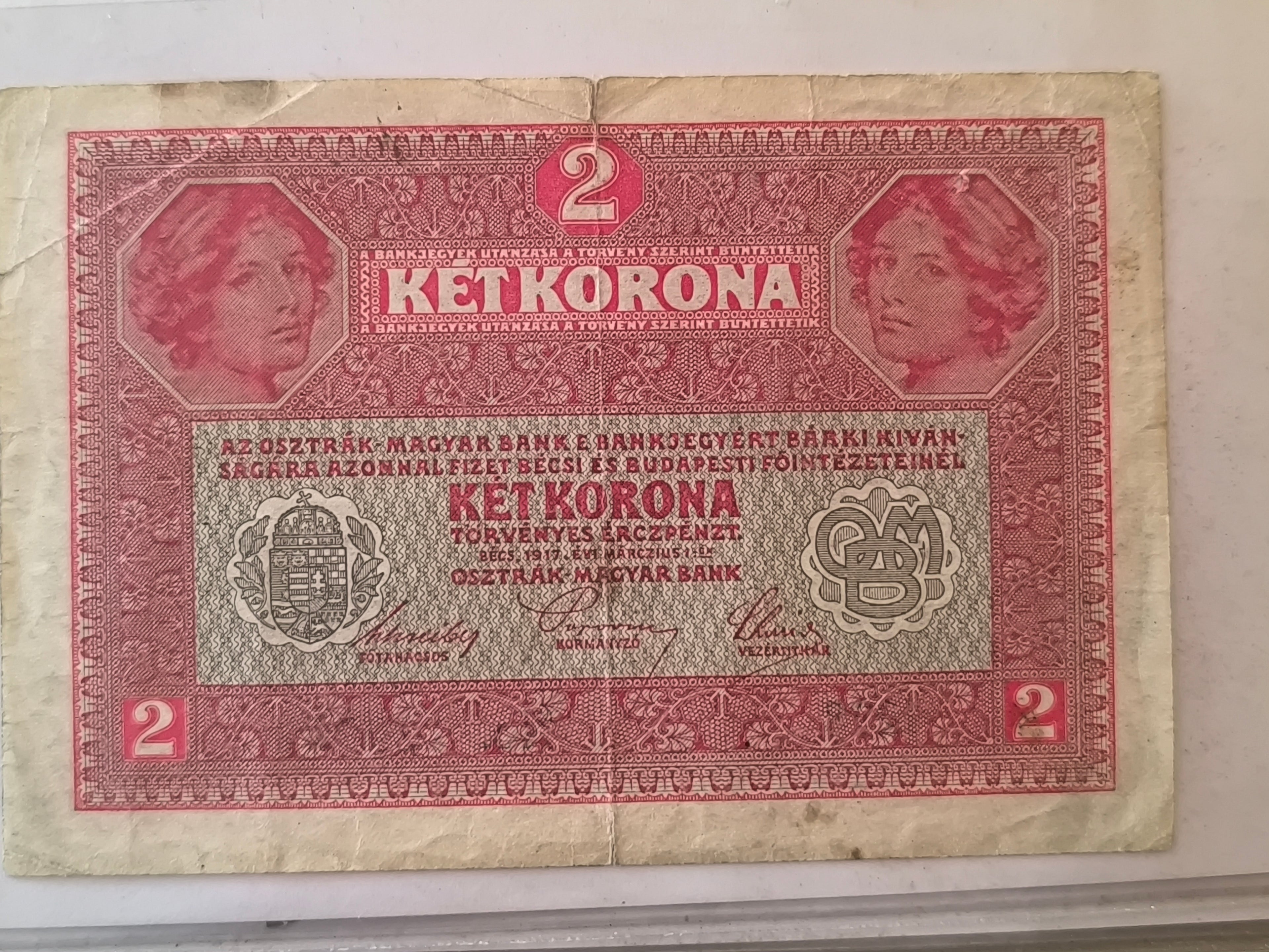 2 coronas (Két Korona) del Imperio austrohúngaro, emitido originalmente el 1 de marzo de 1917.