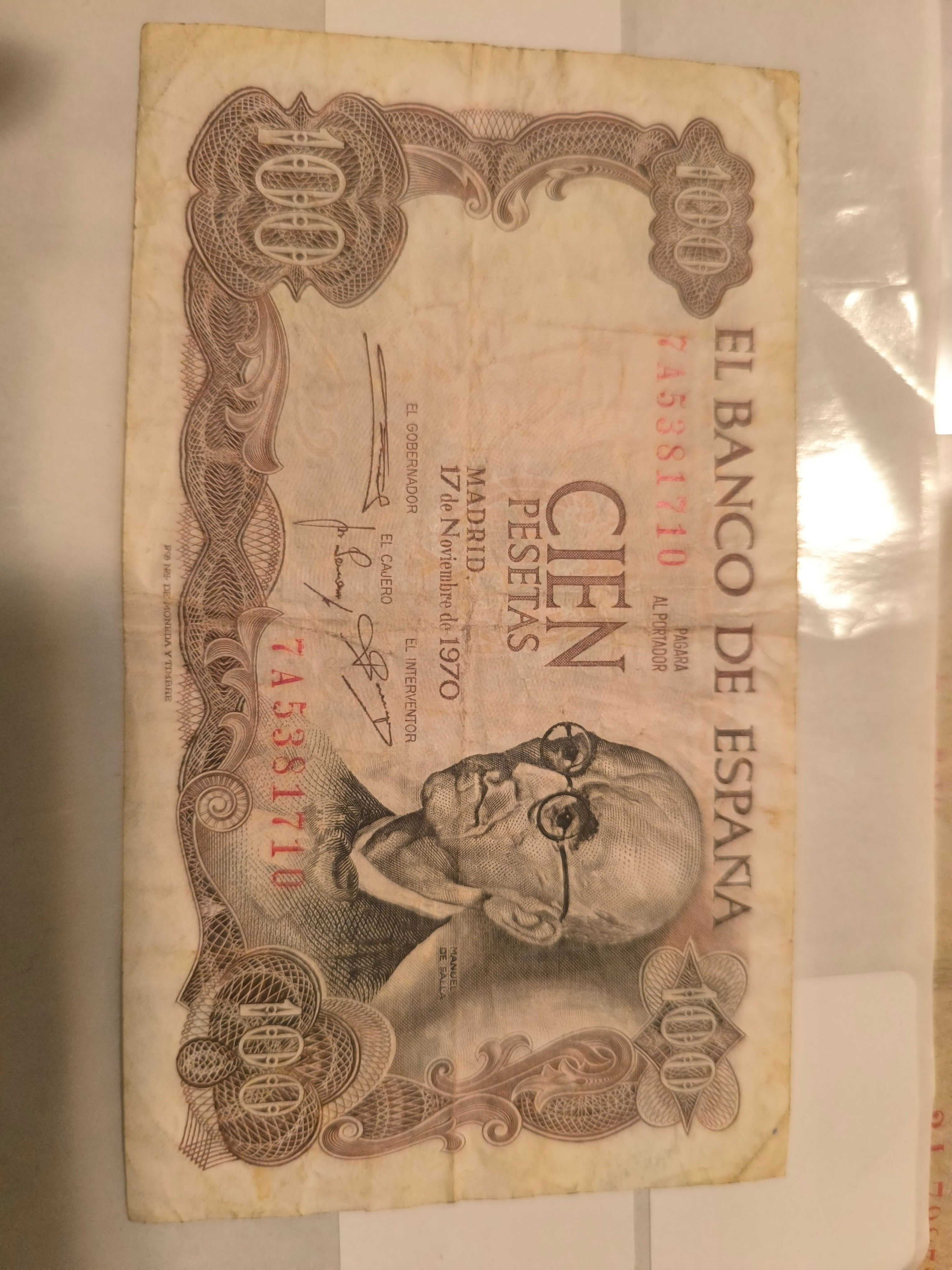 100 PESETAS. CIEN. BANCO DE ESPAÑA. 17 NOVIEMBRE 1970. MANUEL DE FALLA.